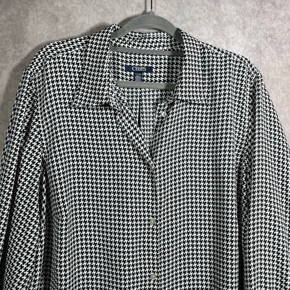 Chaps Shirt Womens Size 1X Black White Houndstooth Button Up Long Sleeves Casual - Picture 2 of 8